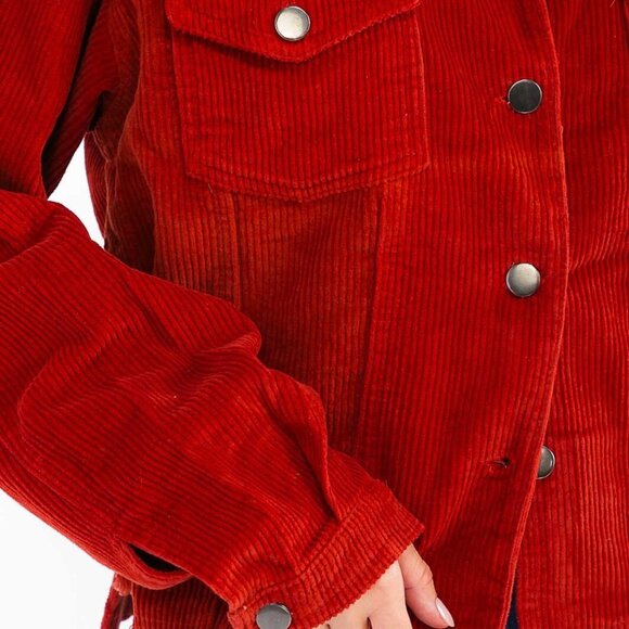 POL Long Sleeve Corduroy Button Down Fringe Shacket Rust  New - Picture 4 of 12